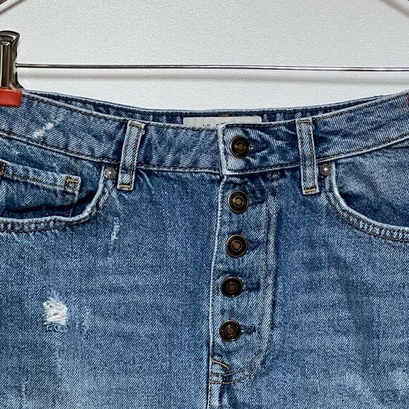 FREE PEOPLE | We The Free Harvey Denim A-Line Mini Skirt Distressed Size 28 - Picture 10 of 10